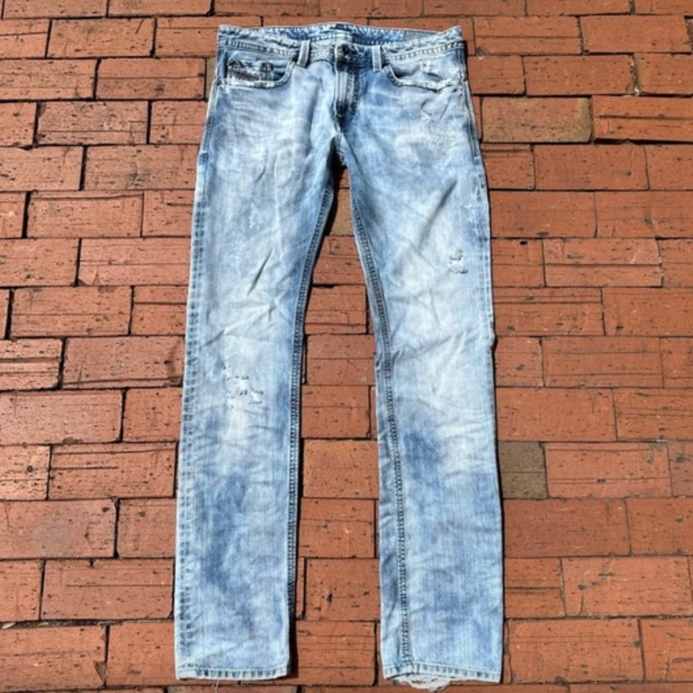 Diesel 2014 Slim- Skinny Moto Wash Distressed Jeans - Light Wash 33x32